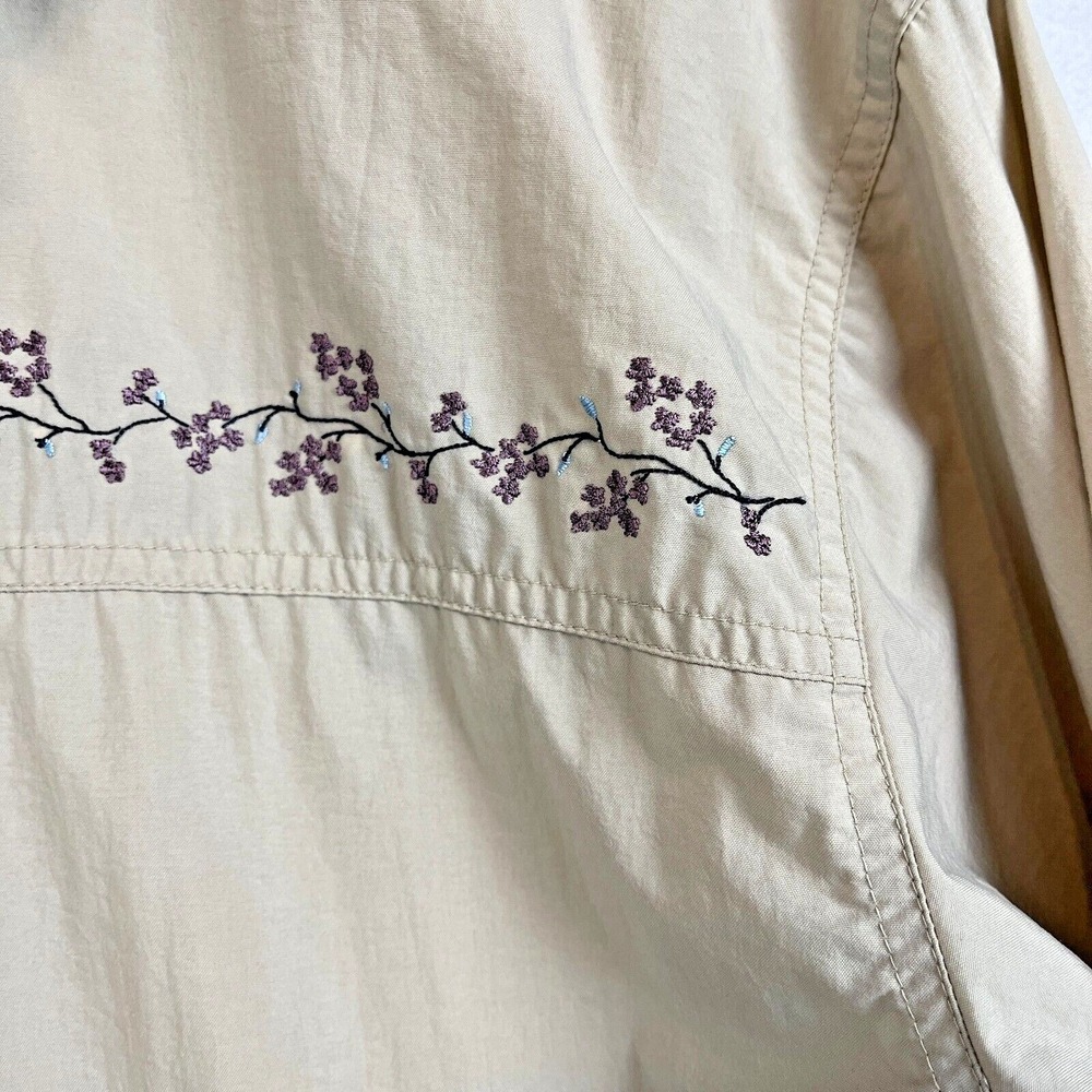 Northern Reflections Tan Floral Embroidered Nylon Windbreaker Jacket Medium - Picture 8 of 12
